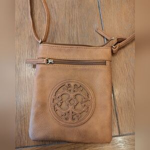 Elegant Tan Crossbody Bag with Embossed Design